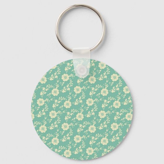 Aqua Pastel Blue Floral Print Pattern Sleutelhanger (Voorkant)