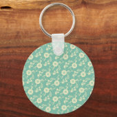 Aqua Pastel Blue Floral Print Pattern Sleutelhanger (Voorkant)