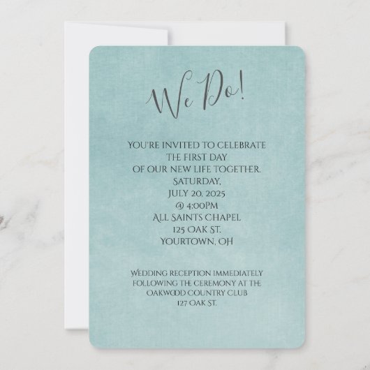 aqua pastel bruiloft roos achtergrond kaart (Achterkant)