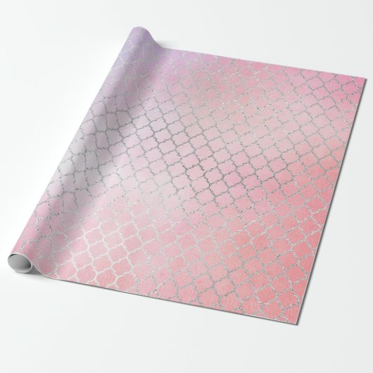 Aqua Pastel Ombre Zilver Roze Quatrefoil Cadeaupapier (Uitgerold)
