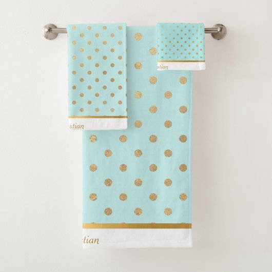 AQUA PASTEL SPOT PERSONALISEERD TOWEL SET BAD HANDDOEK (Insitu)
