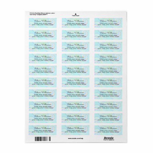 Aqua Pastel Swirl Return Address Etiket (Full Sheet)