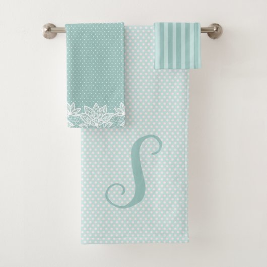 Aqua Patronen en Monogram Handdoekset Bad Handdoek (Insitu)