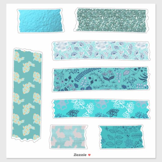 Aqua patronen Grote tape stroken Collage plezier Sticker (Vel)