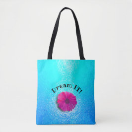 Aqua Patroon met hete Fuchsia Vivid Flower Tote Bag