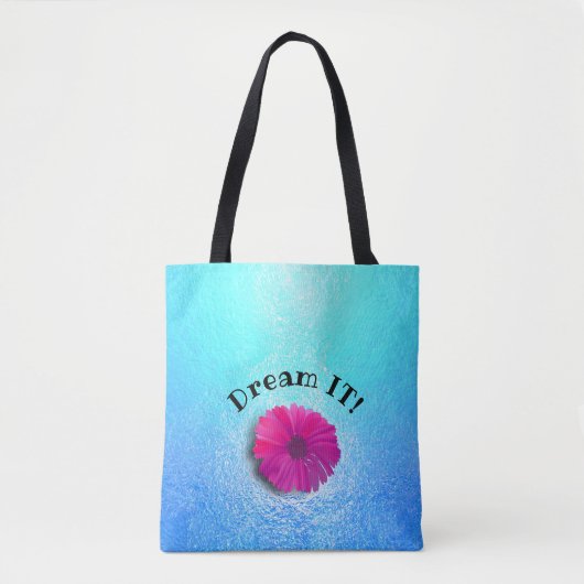 Aqua Patroon met hete Fuchsia Vivid Flower Tote Bag (Voorkant)