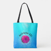 Aqua Patroon met hete Fuchsia Vivid Flower Tote Bag (Achterkant)