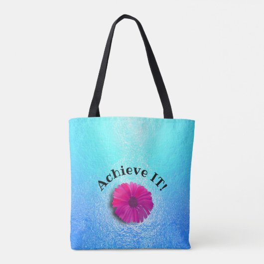 Aqua Patroon met hete Fuchsia Vivid Flower Tote Bag (Achterkant)