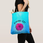 Aqua Patroon met hete Fuchsia Vivid Flower Tote Bag (Dichtbij)