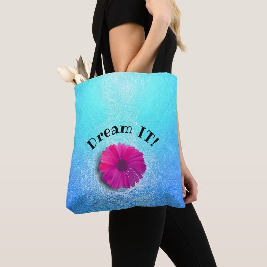 Aqua Patroon met hete Fuchsia Vivid Flower Tote Bag (Dichtbij)