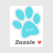 Aqua Paw Print Custom-Cut Vinyl Sticker (Vel)