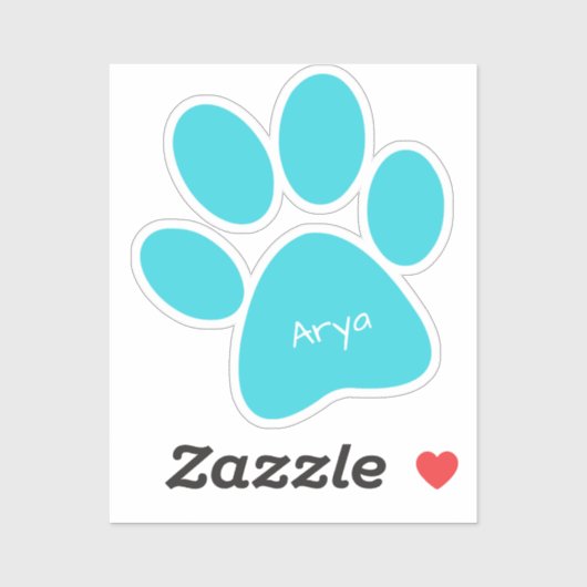 Aqua Paw Print Custom-Cut Vinyl Sticker (Vel)