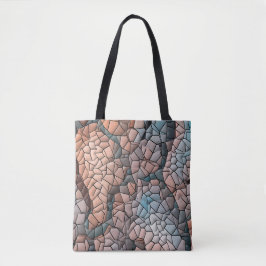 Aqua peach and black quilt pattern tote bag