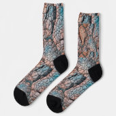 Aqua-peach-black quilt pattern Crew Socks Sokken (Links)