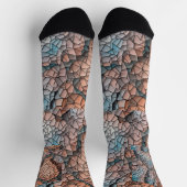 Aqua-peach-black quilt pattern Crew Socks Sokken (Top)