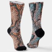 Aqua-peach-black quilt pattern Crew Socks Sokken (Gebogen)