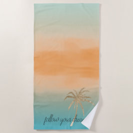 Aqua Peach Gold Tropical Palm Tree Ombre Strandlaken