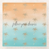 Aqua Peach Gold Tropical Palm Trees ombre Glazen Onderzetter (Voorkant)