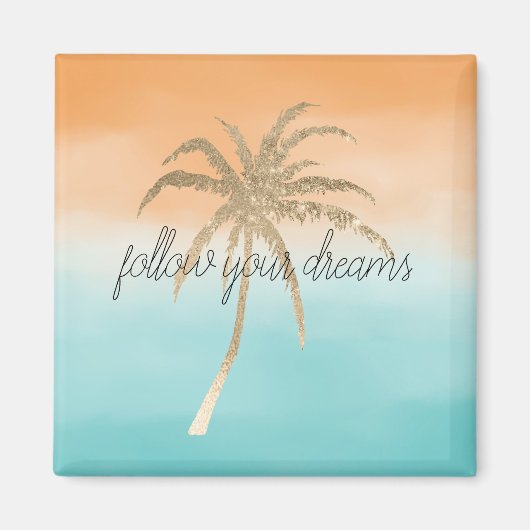 Aqua Peach Gold Tropical Palm Trees ombre Magneet (Voorkant)