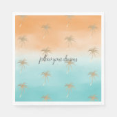 Aqua Peach Gold Tropical Palm Trees ombre Servet (Voorkant)