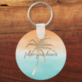 Aqua Peach Gold Tropical Palm Trees ombre Sleutelhanger (Voorkant)