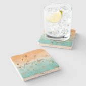 Aqua Peach Gold Tropical Palm Trees ombre Stenen Onderzetter (Zijkant)