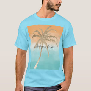 Aqua Peach Gold Tropical Palm Trees ombre T-shirt