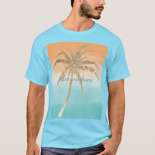 Aqua Peach Gold Tropical Palm Trees ombre    T-shirt (Voorkant)