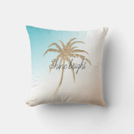 Aqua Peach Goud Tropische Palmboom Kussen