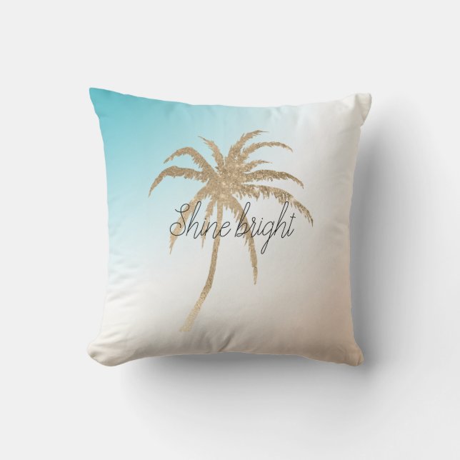  Aqua Peach Goud Tropische Palmboom           Kussen (Voorkant)