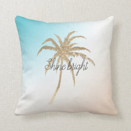 Aqua Peach Goud Tropische Palmboom Kussen