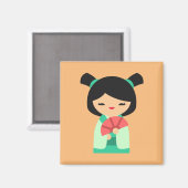 Aqua peach Kokeshi Japanse poppen Magneet (Voorkant / Achterkant)