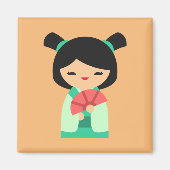 Aqua peach Kokeshi Japanse poppen Magneet (Voorkant)