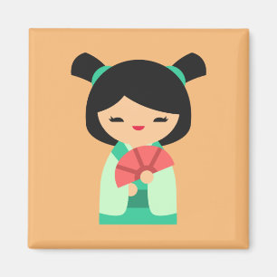 Aqua peach Kokeshi Japanse poppen Magneet