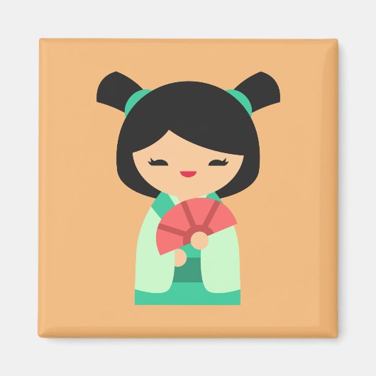 Aqua peach Kokeshi Japanse poppen Magneet (Voorkant)