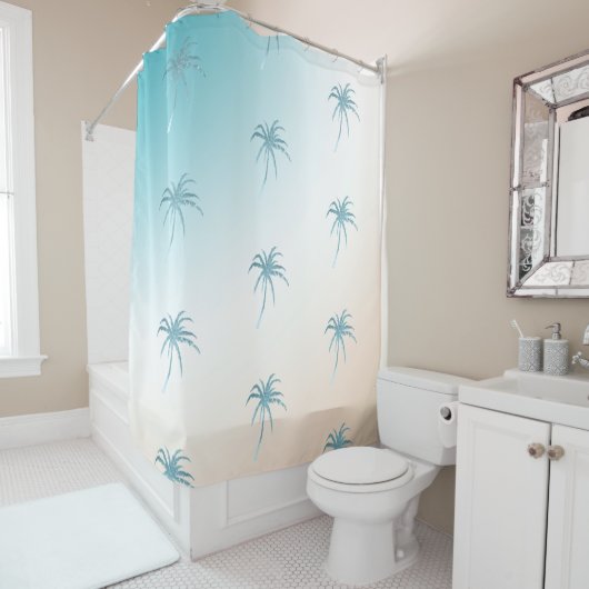  Aqua Peach White Palm Tree Gold Dream           Douchegordijn (In situ)
