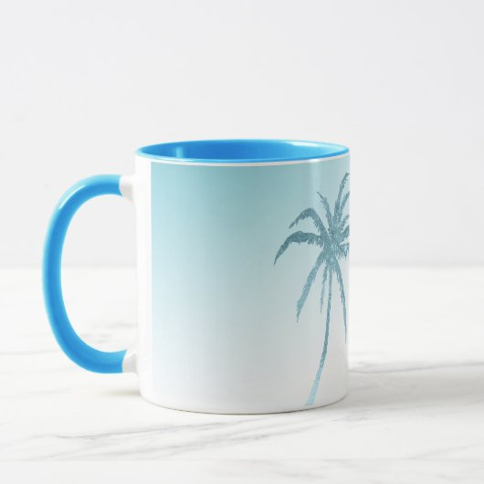 Aqua Peach White Palm Tree Gold Dream Mok (Links)
