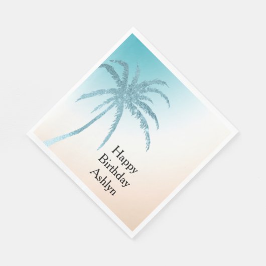 Aqua Peach Witte Palm Tree Verjaardag Servet (Hoek)