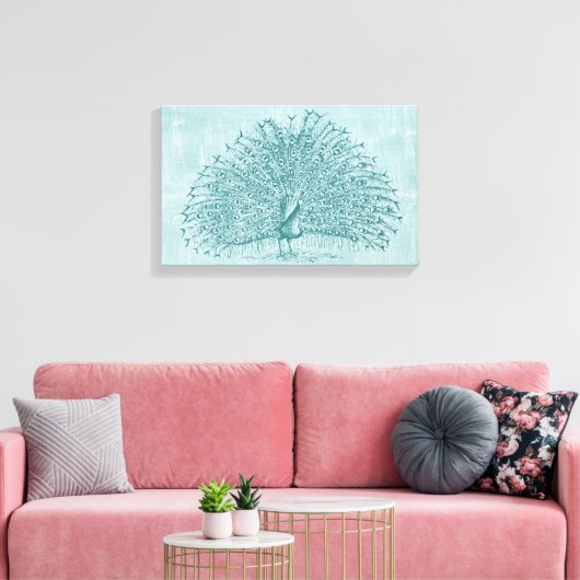 Aqua Peacock Canvas Afdruk (Insitu (Woonkamer))