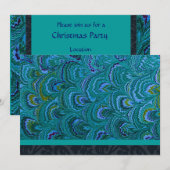 Aqua Peacock Feather Party Invitation Kaart (Voorkant / Achterkant)