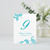 Aqua Peacock Floral Paisley Trouwtafelnummer Briefkaart (Staand voorkant)