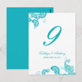Aqua Peacock Floral Paisley Trouwtafelnummer Briefkaart (Voorkant / Achterkant)