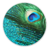 Aqua Peacock Keramische Knop (Voorkant)