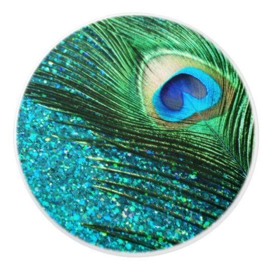 Aqua Peacock Keramische Knop (Voorkant)
