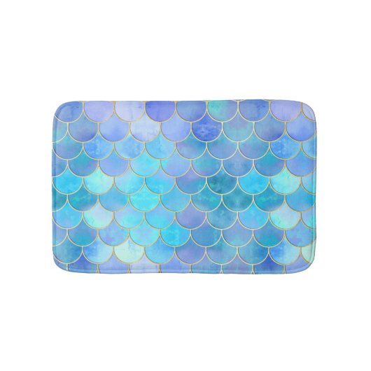 Aqua Pearlescent & Gold Mermaid Scale Patroon Badmat (Voorkant)