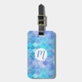 Aqua Pearlescent & Gold Mermaid Scale Patroon Bagagelabel