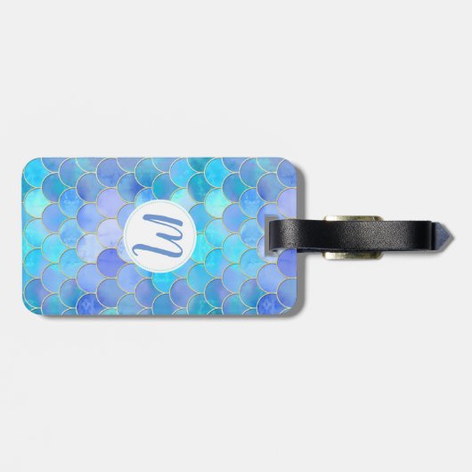 Aqua Pearlescent & Gold Mermaid Scale Patroon Bagagelabel (Achterkant horizontaal)