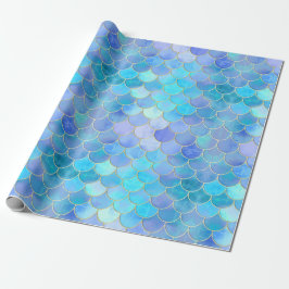 Aqua Pearlescent & Gold Mermaid Scale Patroon Cadeaupapier