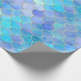 Aqua Pearlescent & Gold Mermaid Scale Patroon Cadeaupapier