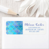 Aqua Pearlescent & Gold Mermaid Scale Patroon Etiket (Insitu)